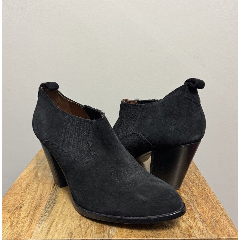 Frye Womens Llana Shoes Size 9.5 Black Suede Boodie Western Ankle Heel